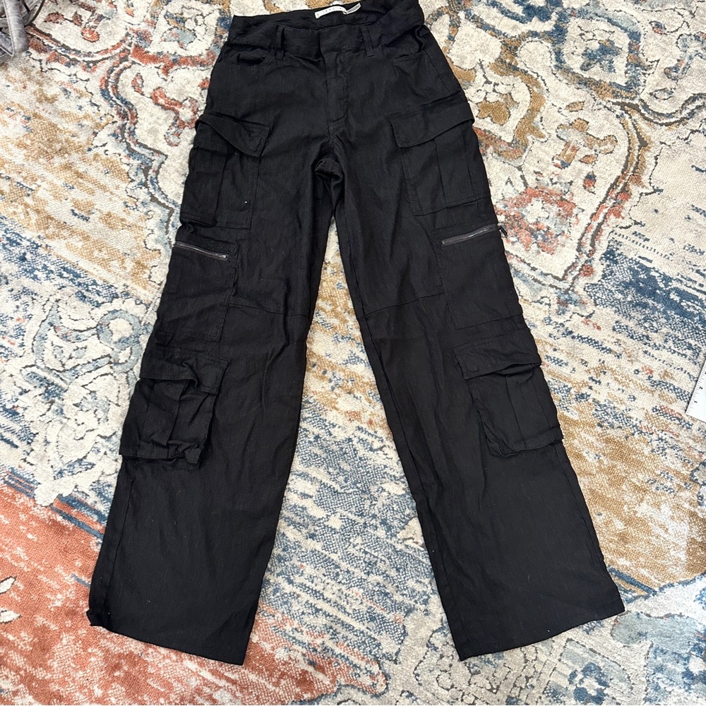Alice + Olivia CAY BAGGY CARGO LINEN PANT in Black sz 6 - Picture 2 of 11